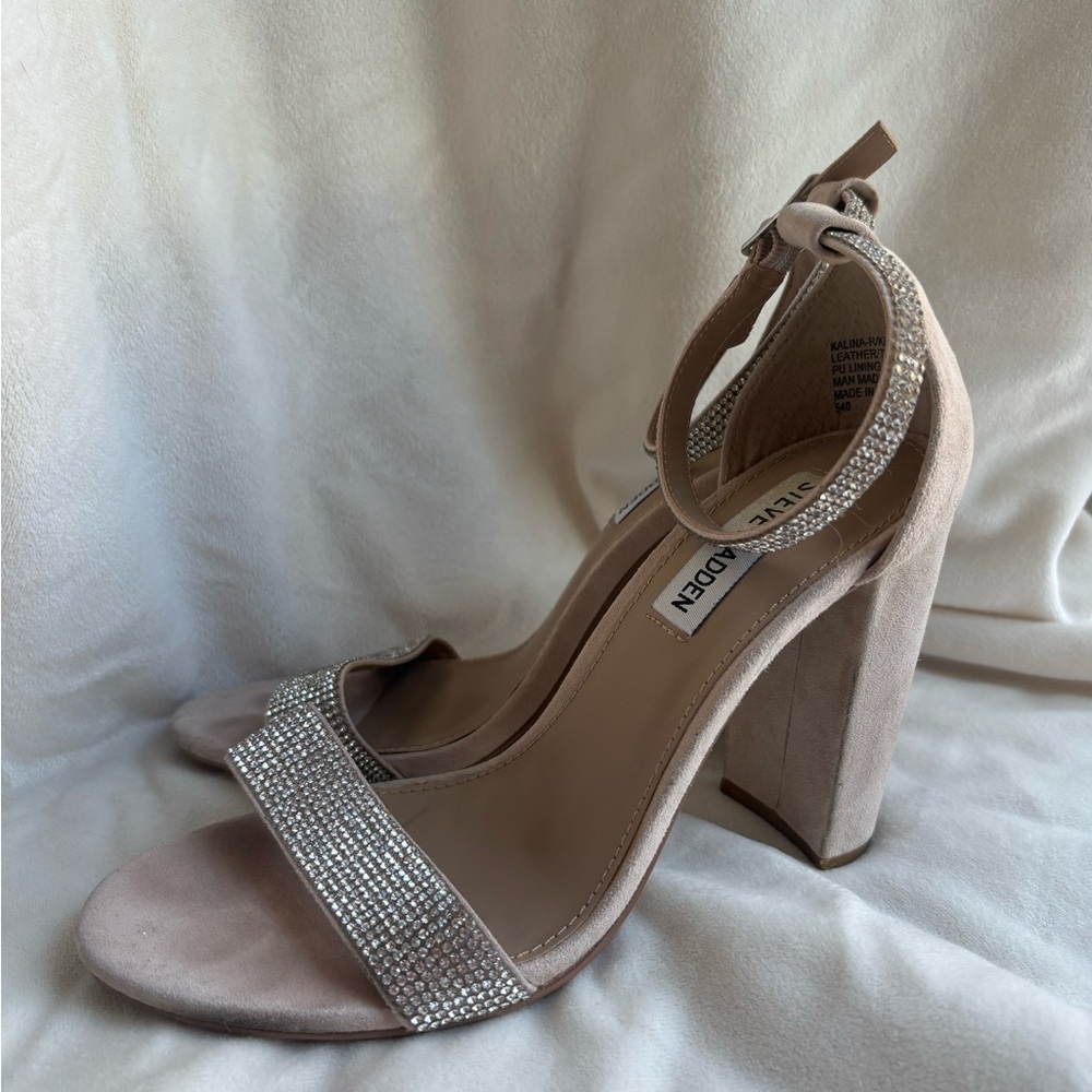 Steve Madden Kalina Rhinestone Nude Suede Heels - Picture 4 of 7